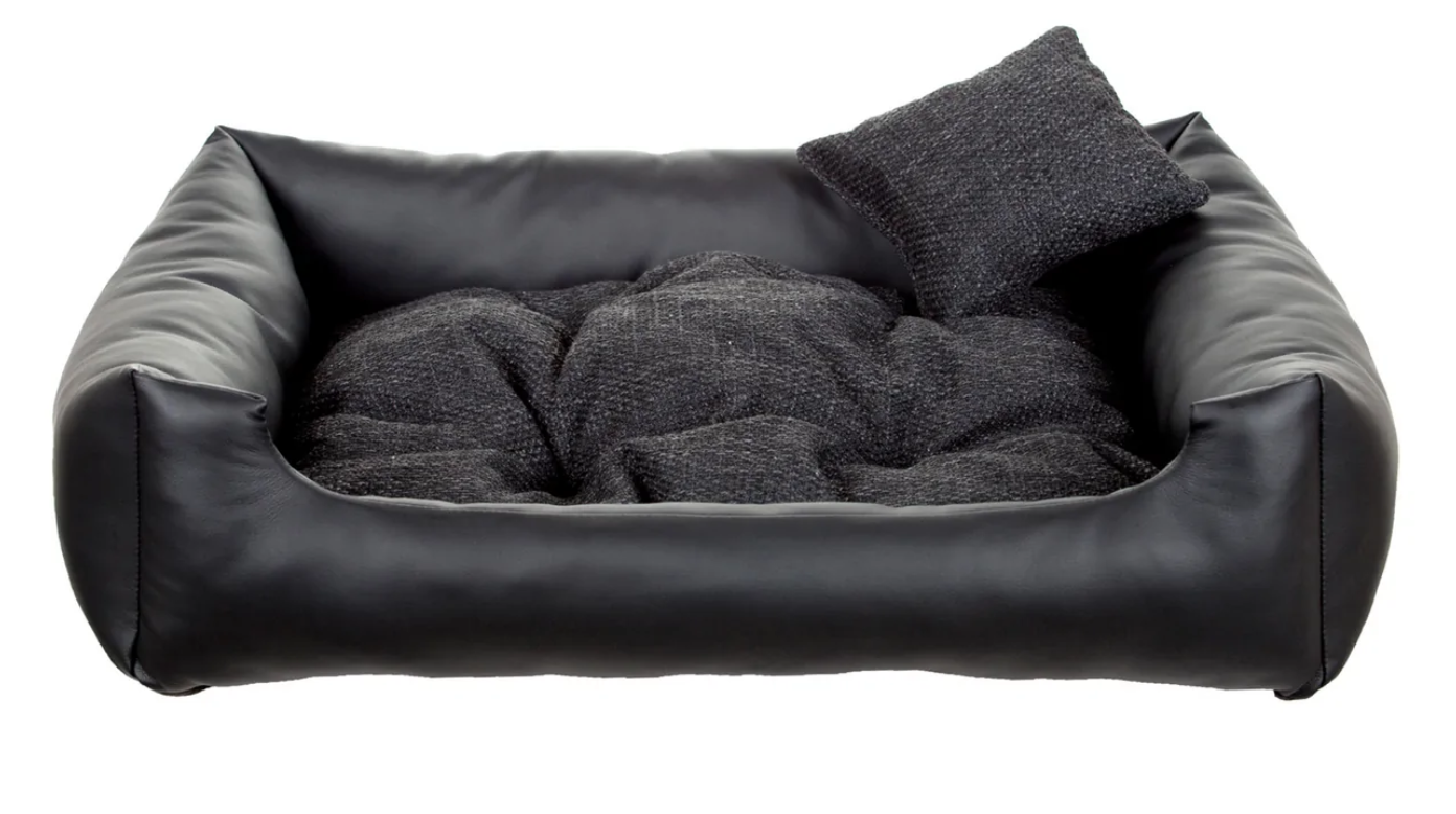 ELEGANT obdĺžnikový pelech pre psa, čierny so sivým vankúšikom - 80 cm x 65 cm