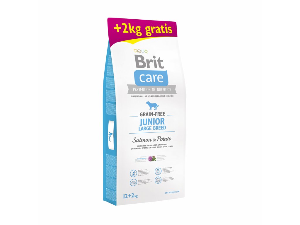 Brit Care Grain-free Junior Large Breed Salmon & Potato 12+2kg ZADARMO