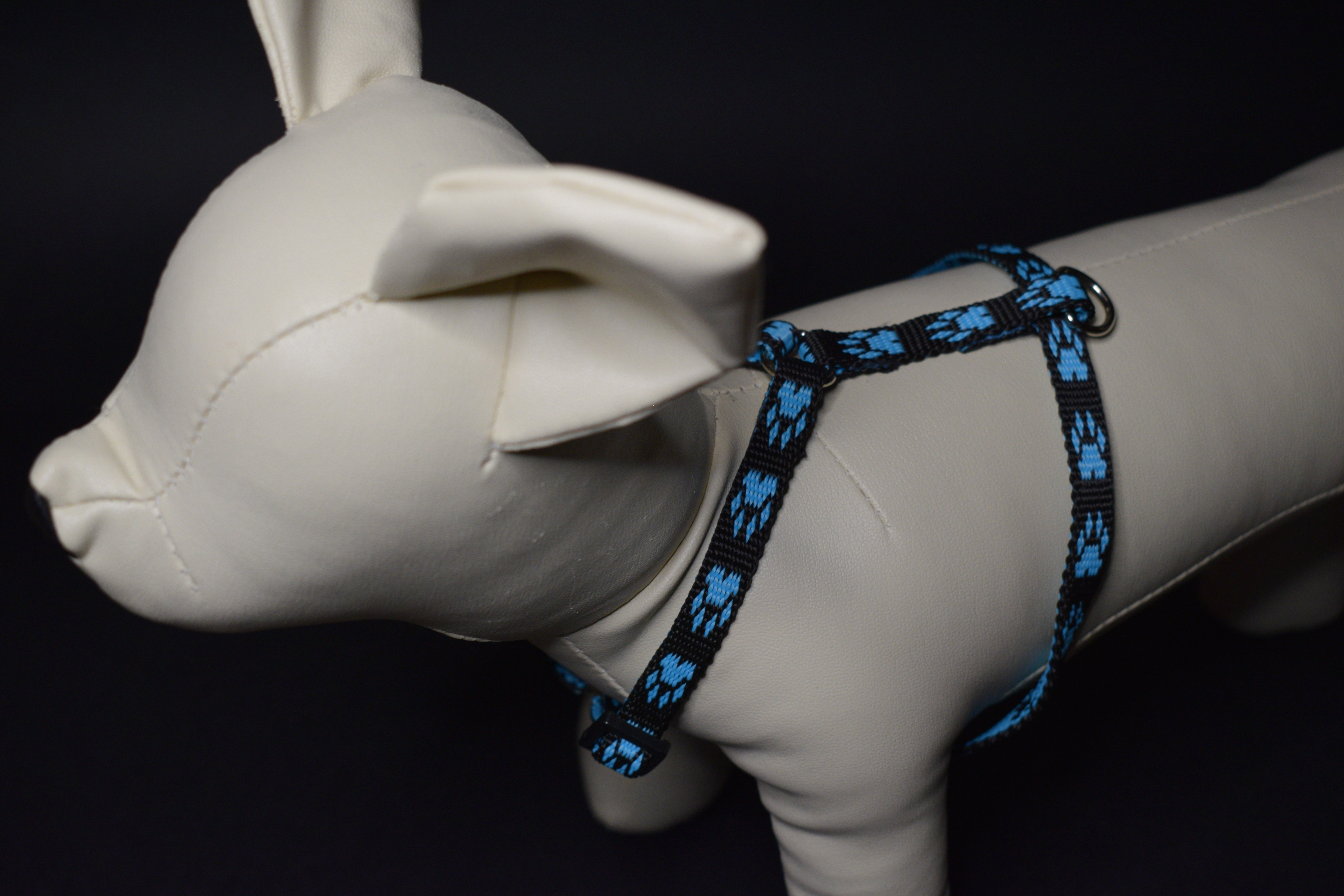 Palkar klasický postroj pre psov 22 cm - 40 cm veľ. 1 čierno-svetlo-modrá s labkami