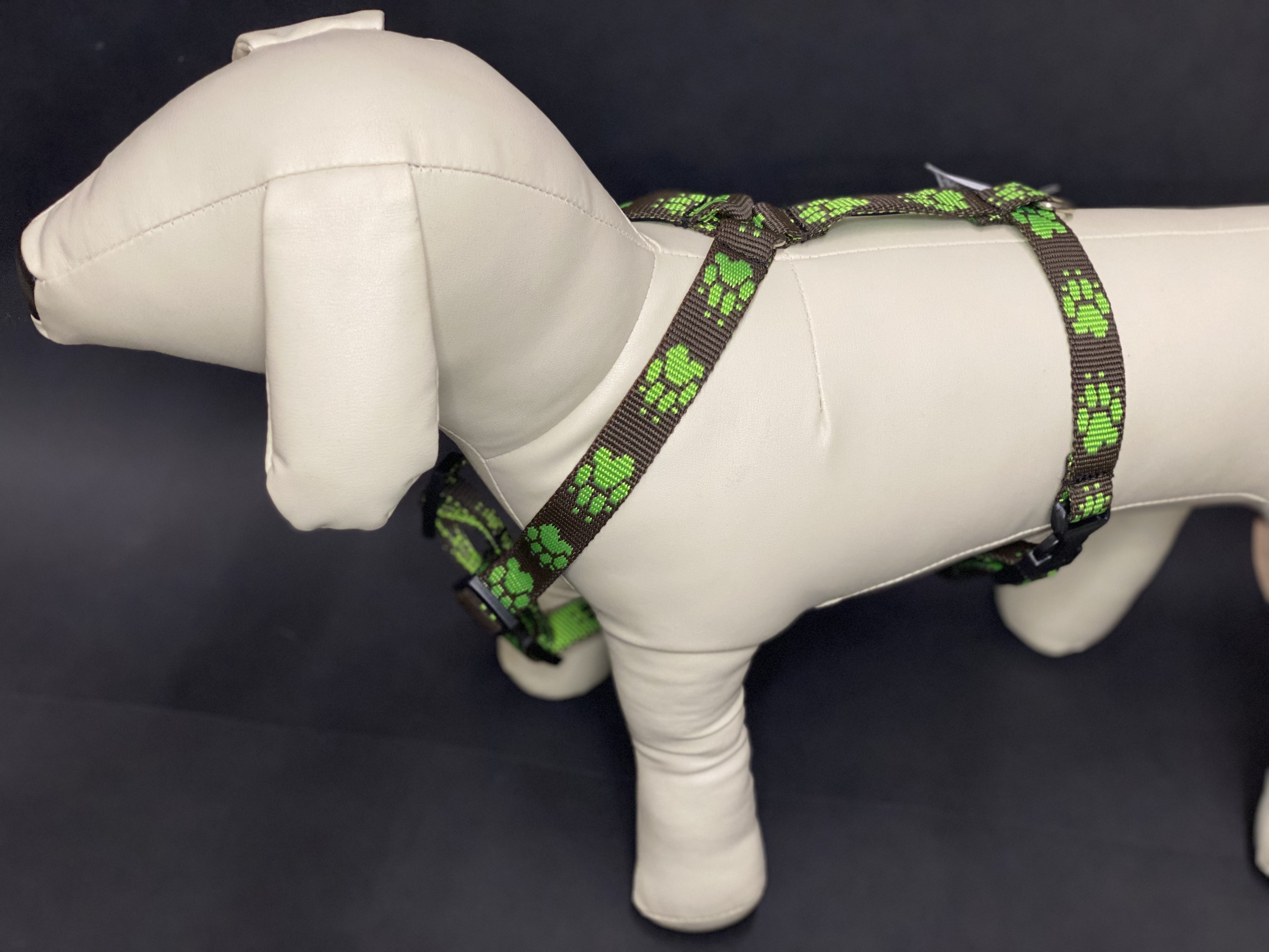 Palkar klasický postroj pre psov 28 cm - 45 cm veľ. 2 hnedo-zelená s labkami