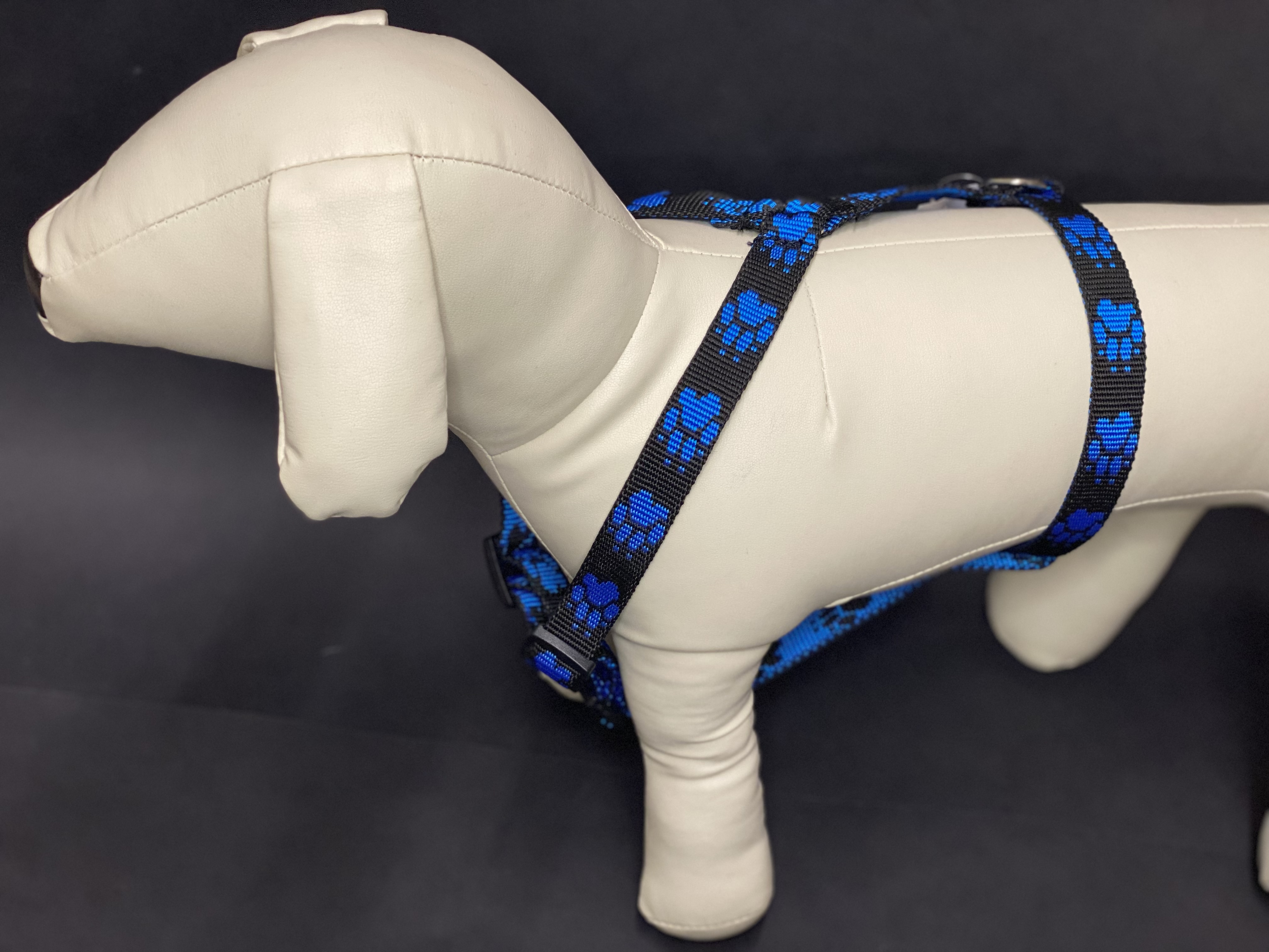 Palkar klasický postroj pre psov 28 cm - 45 cm veľ. 2 čierno-modrá s labkami
