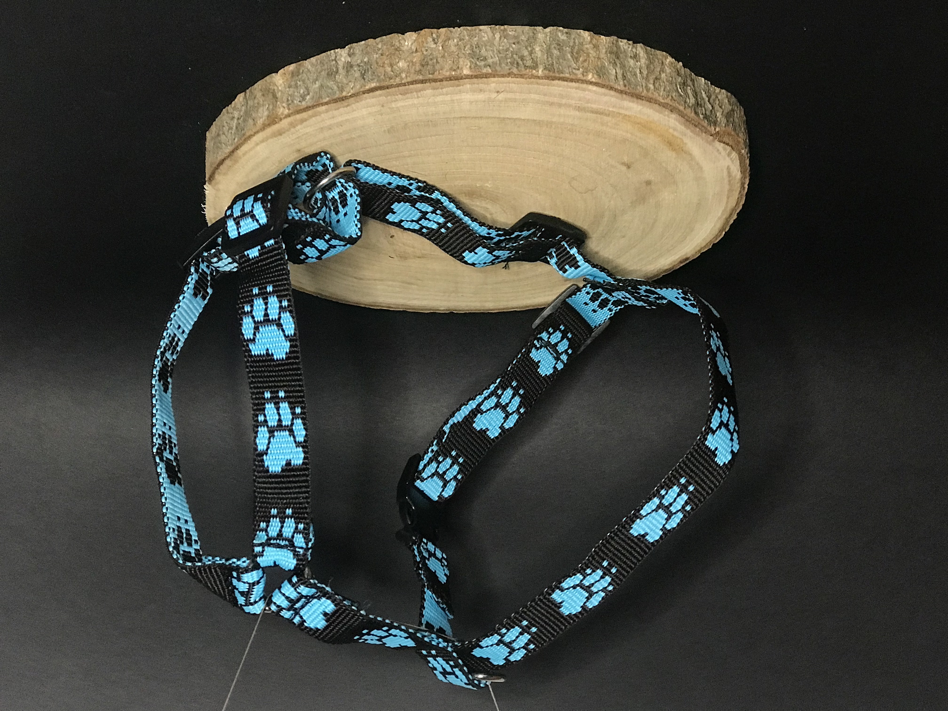 Palkar klasický postroj pre psov 36 cm - 60 cm veľ. 3 čierno-svetlo modrá s labkami