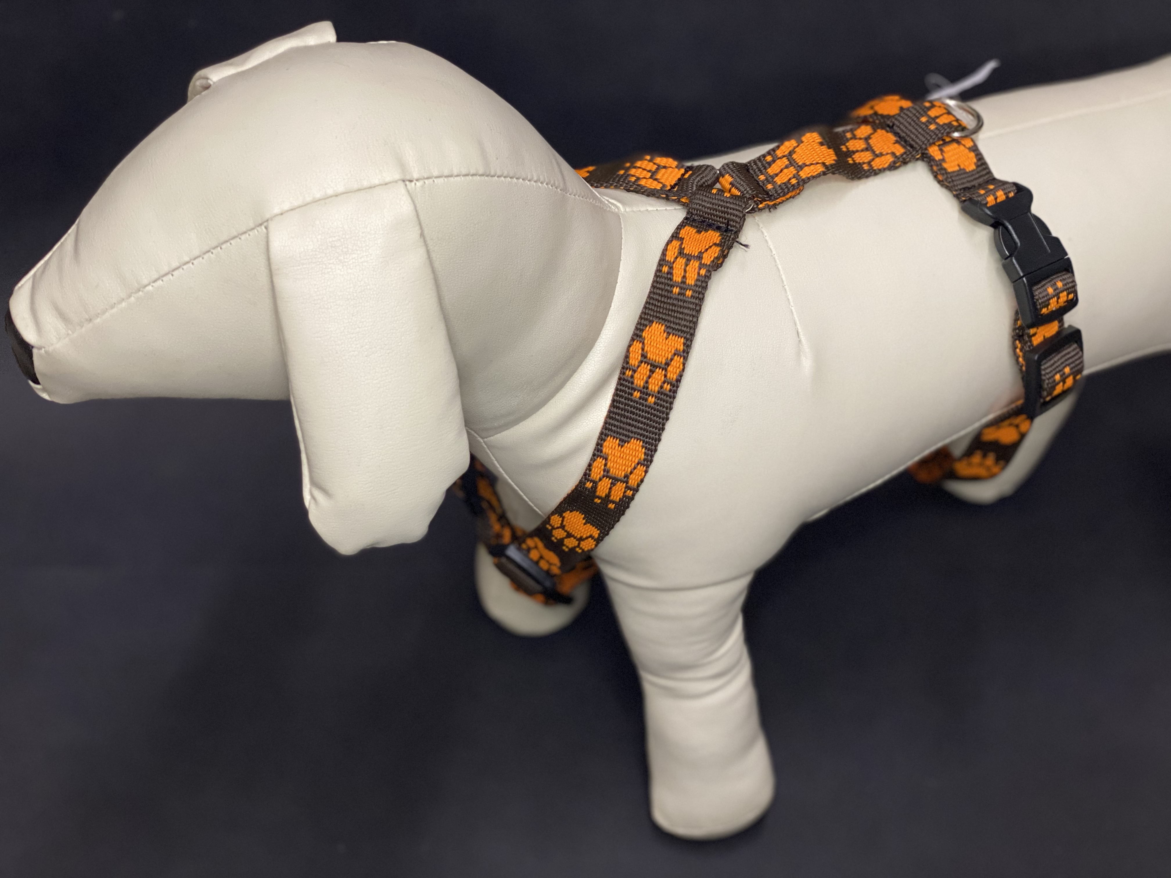 Palkar klasický postroj pre psov 36 cm - 60 cm veľ. 3 čierno-oranžová s labkami