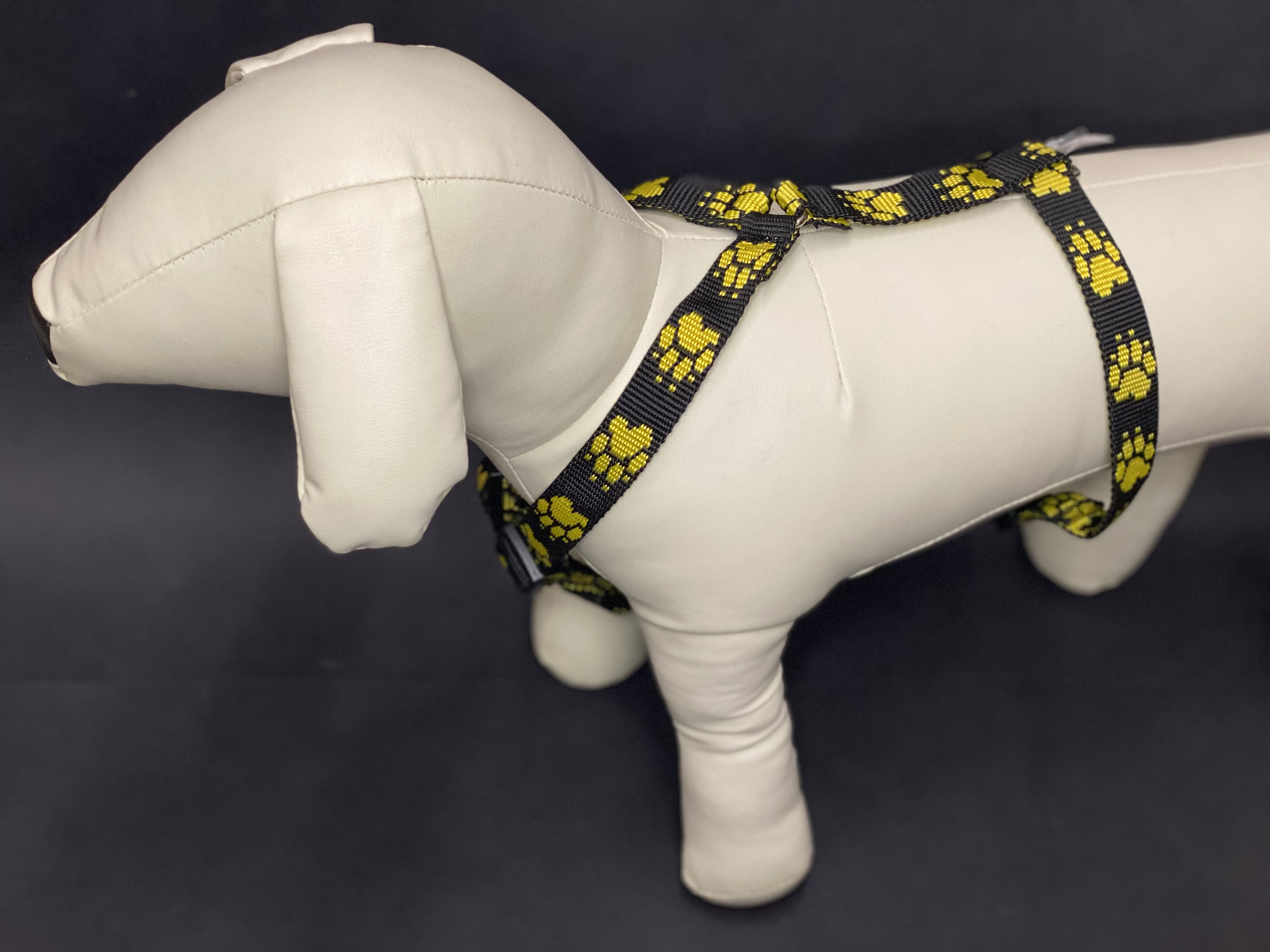 Palkar klasický postroj pre psov 36 cm - 60 cm veľ. 3 čierno-žltá s labkami