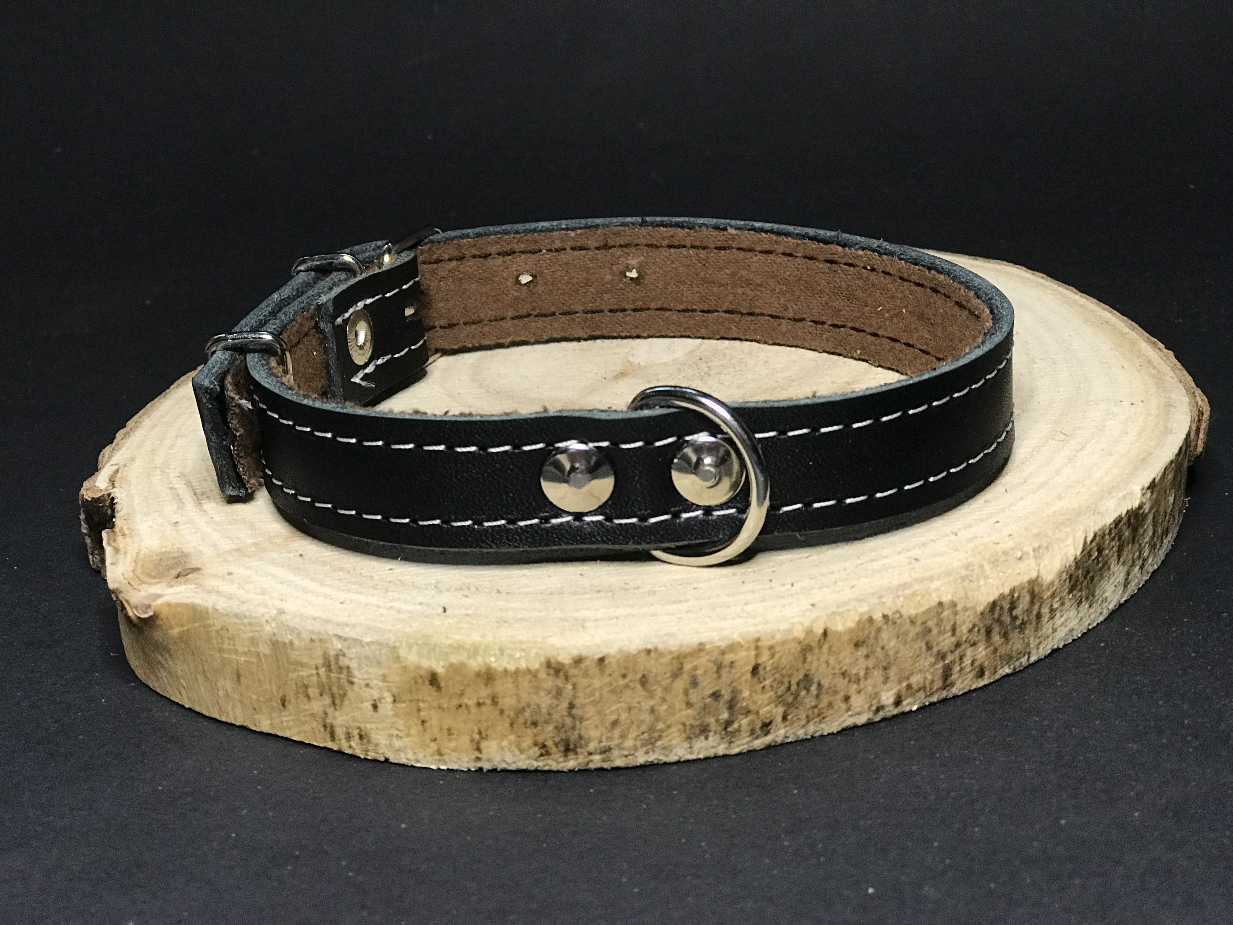 Palkar obojok z kože hladenice pre psov 40 cm x 18 mm čierny