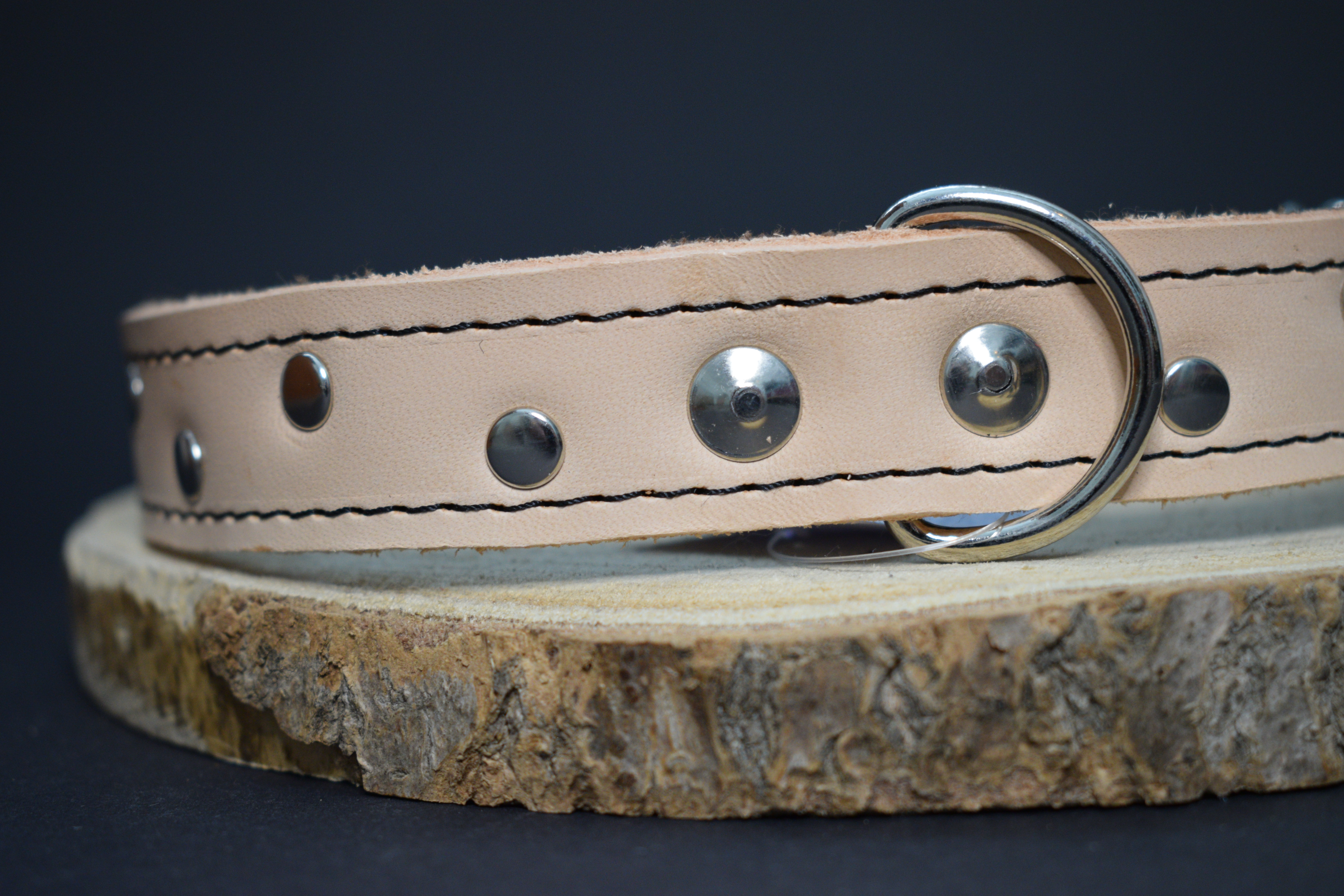 Palkar zdobený obojok z kože hladenice pre psov 55 cm x 22 mm prírodný