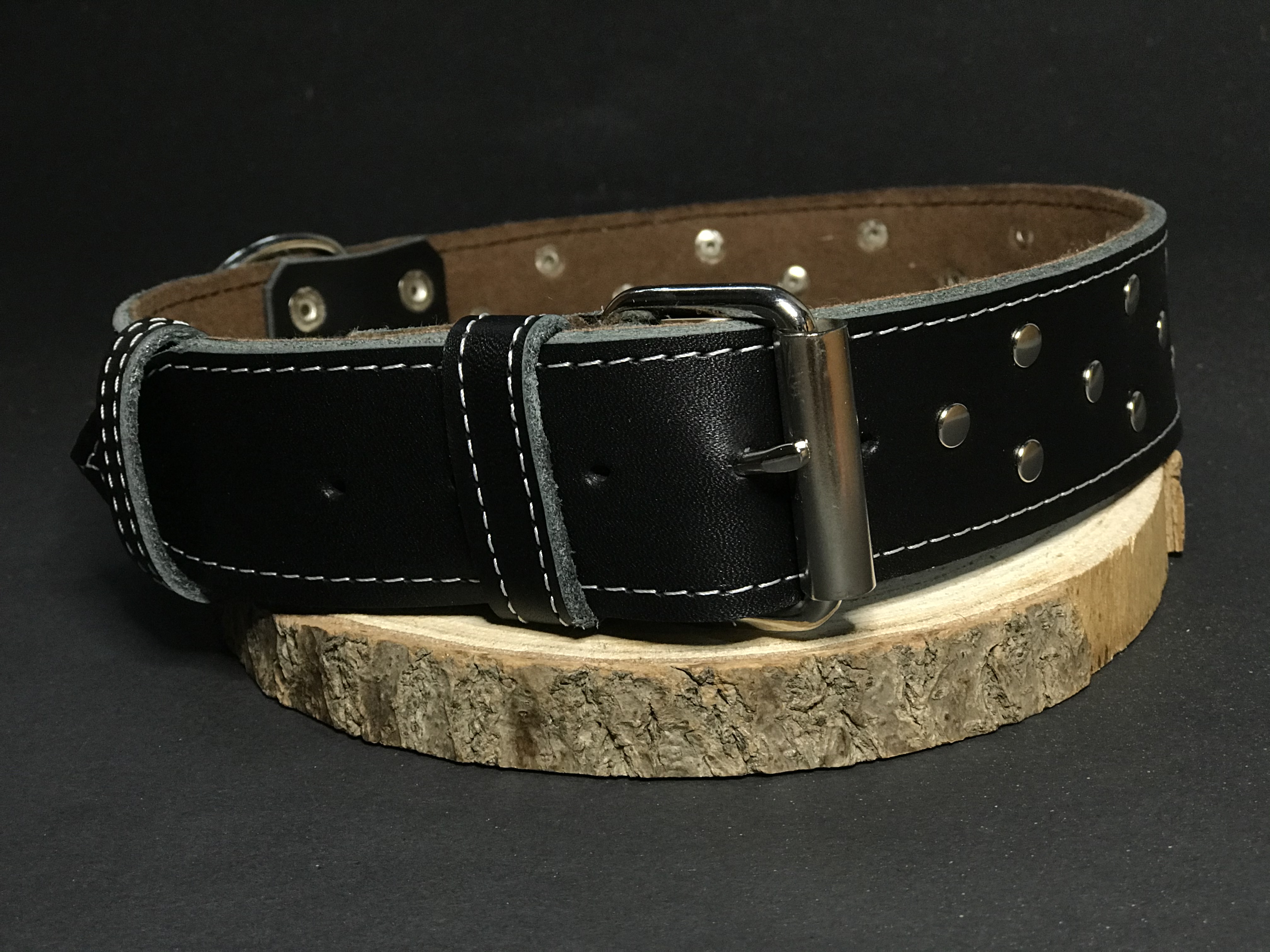 Palkar zdobený obojok z kože hladenice pre psov 75 cm x 40 mm čierny