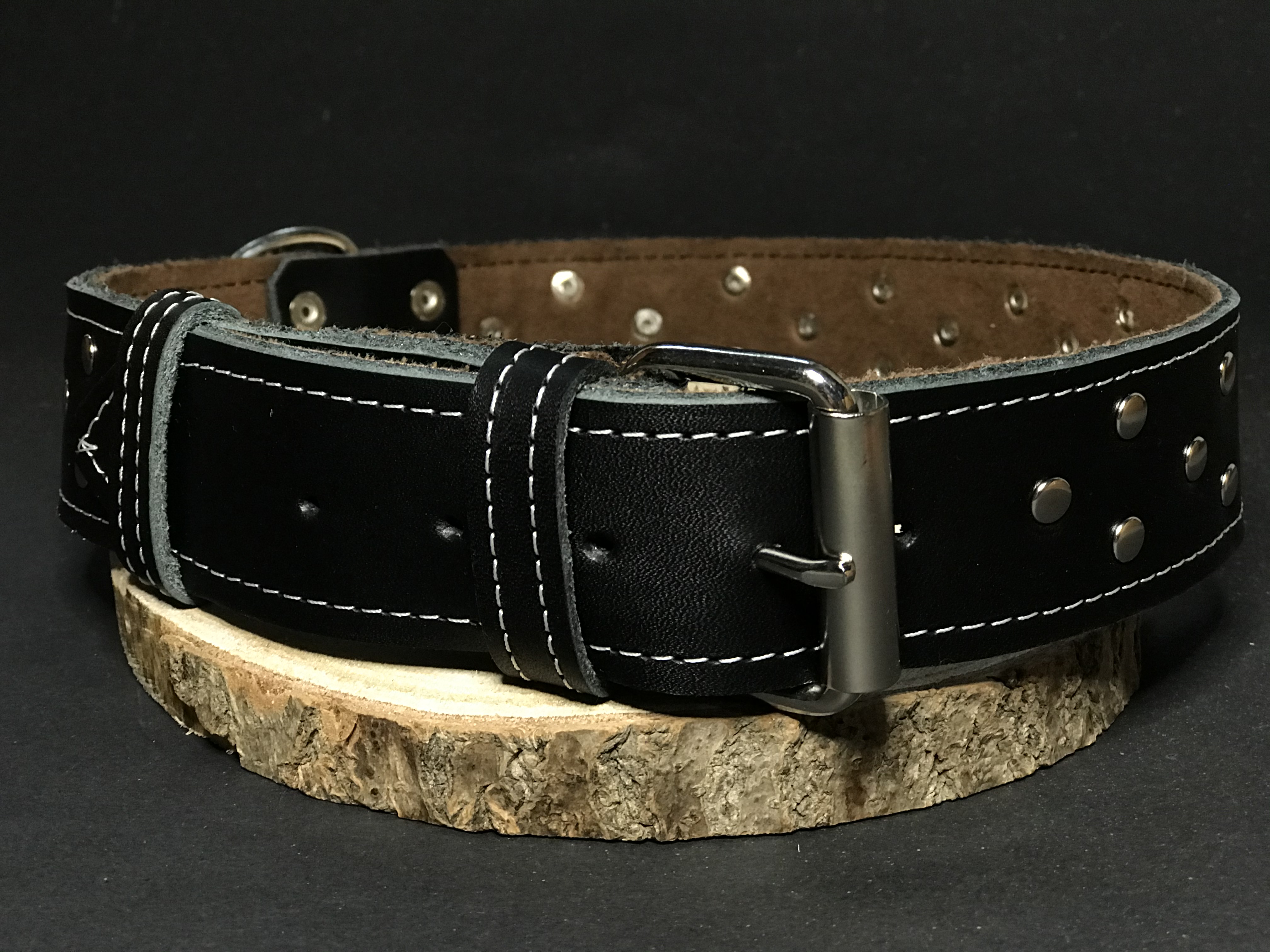 Palkar zdobený obojok z kože hladenice pre psov 80 cm x 40 mm čierny