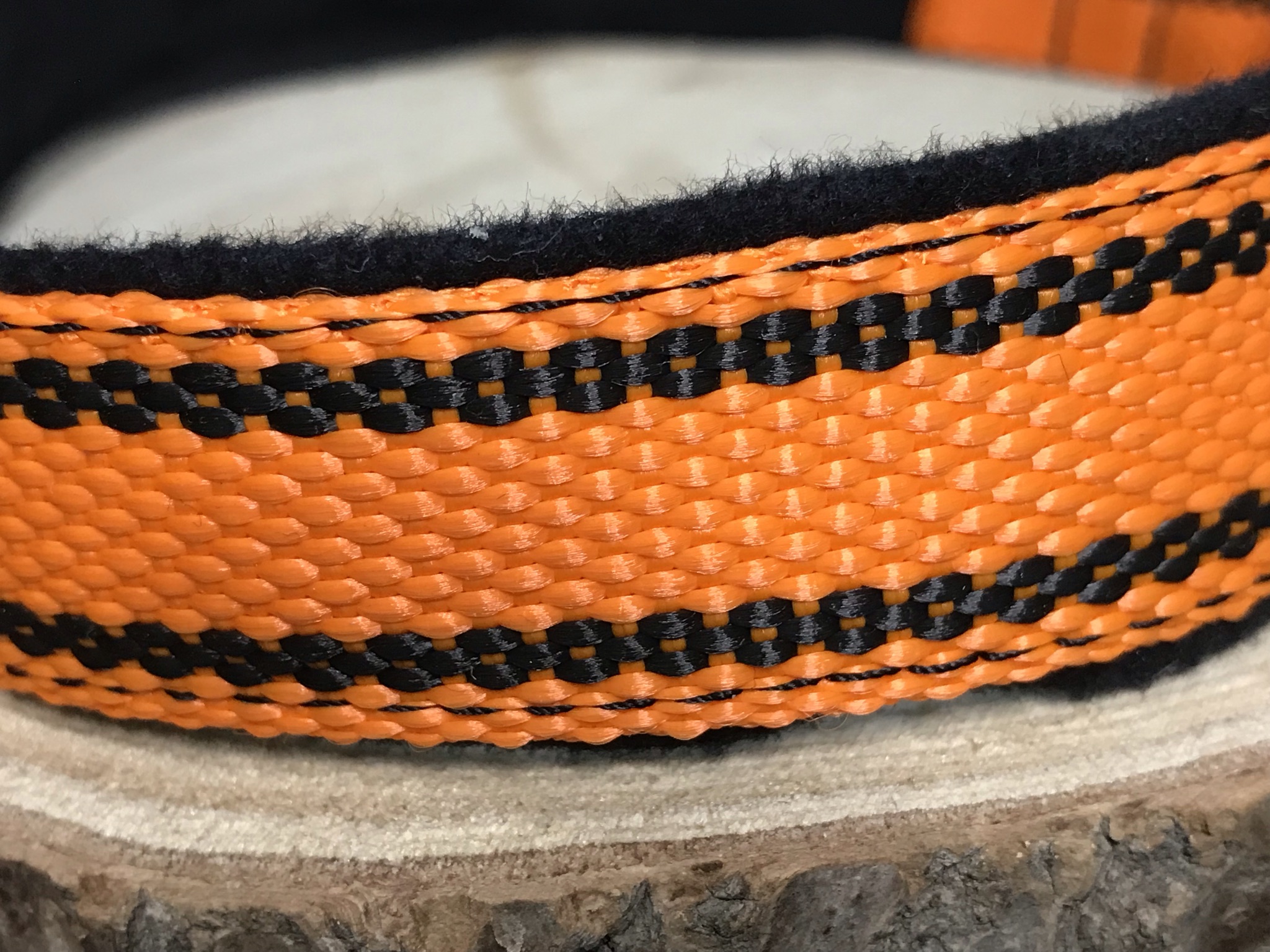 Palkar podšitý obojok z popruhu pre psov 65 cm x 25 mm oranžová s páskami