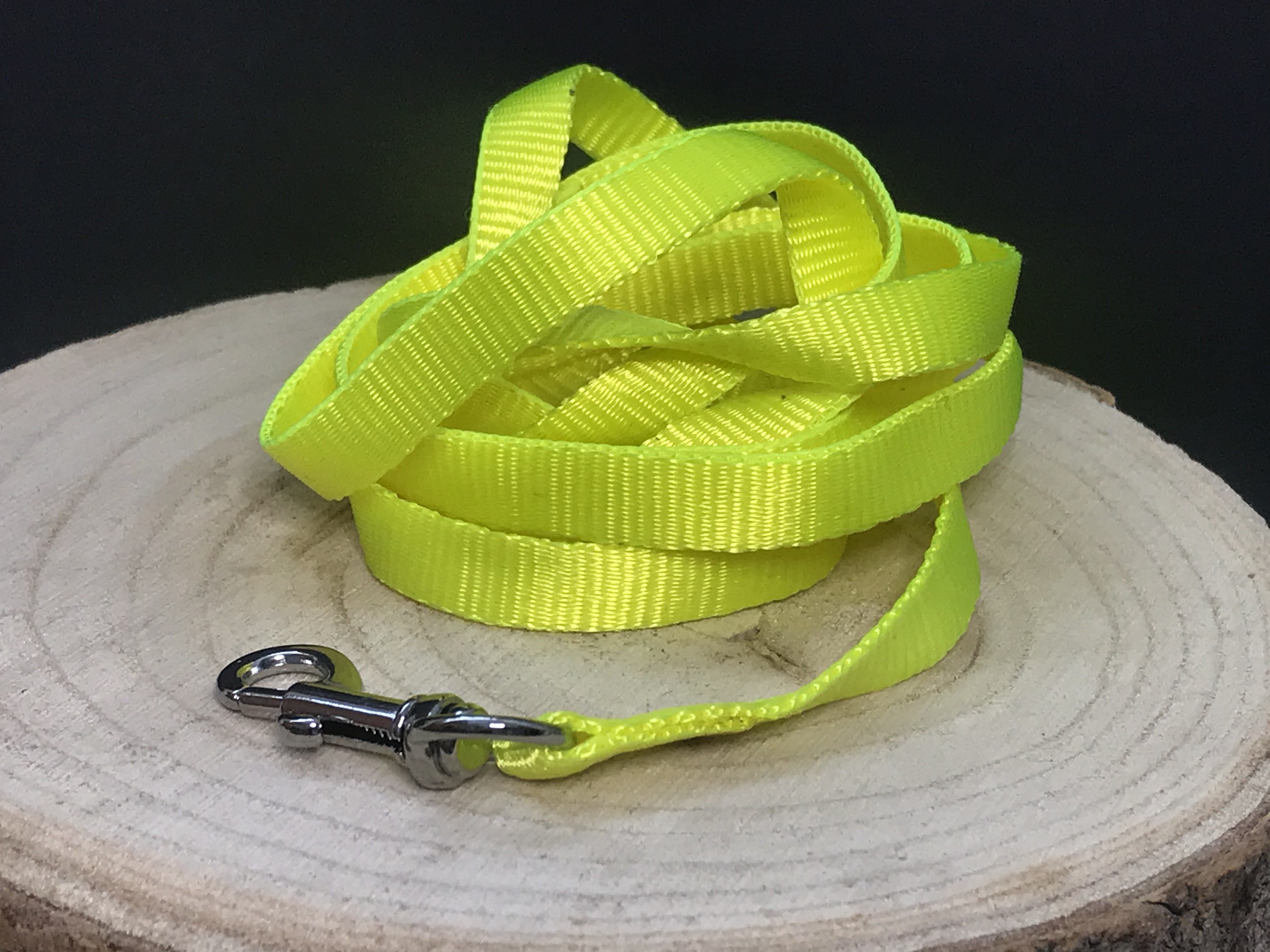 Palkar vodítko z popruhu pre psov 150 cm x 10 mm neónovo-žltá