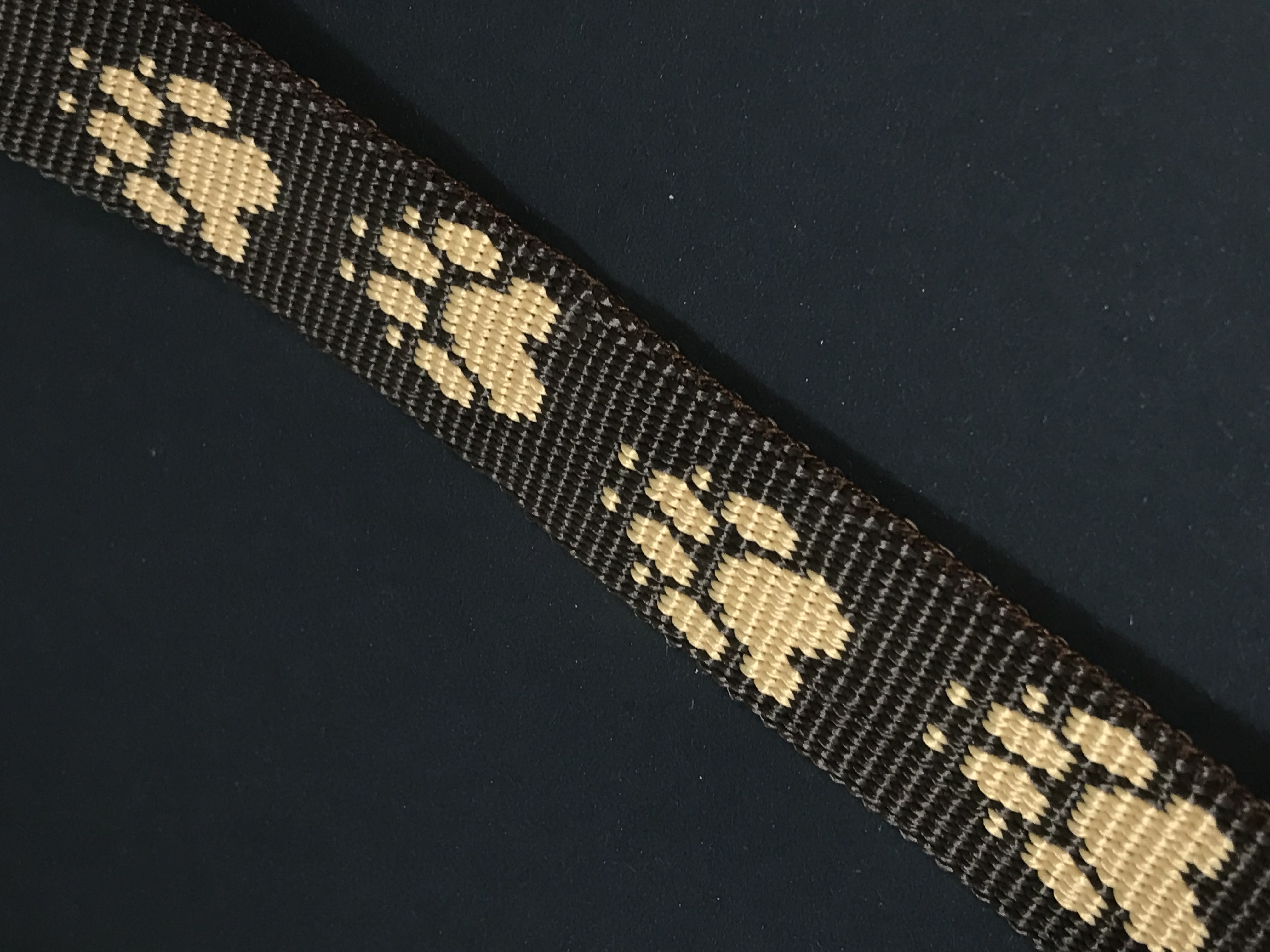 Palkar vodítko z popruhu pre psov 150 cm x 25 mm hnedá s labkami