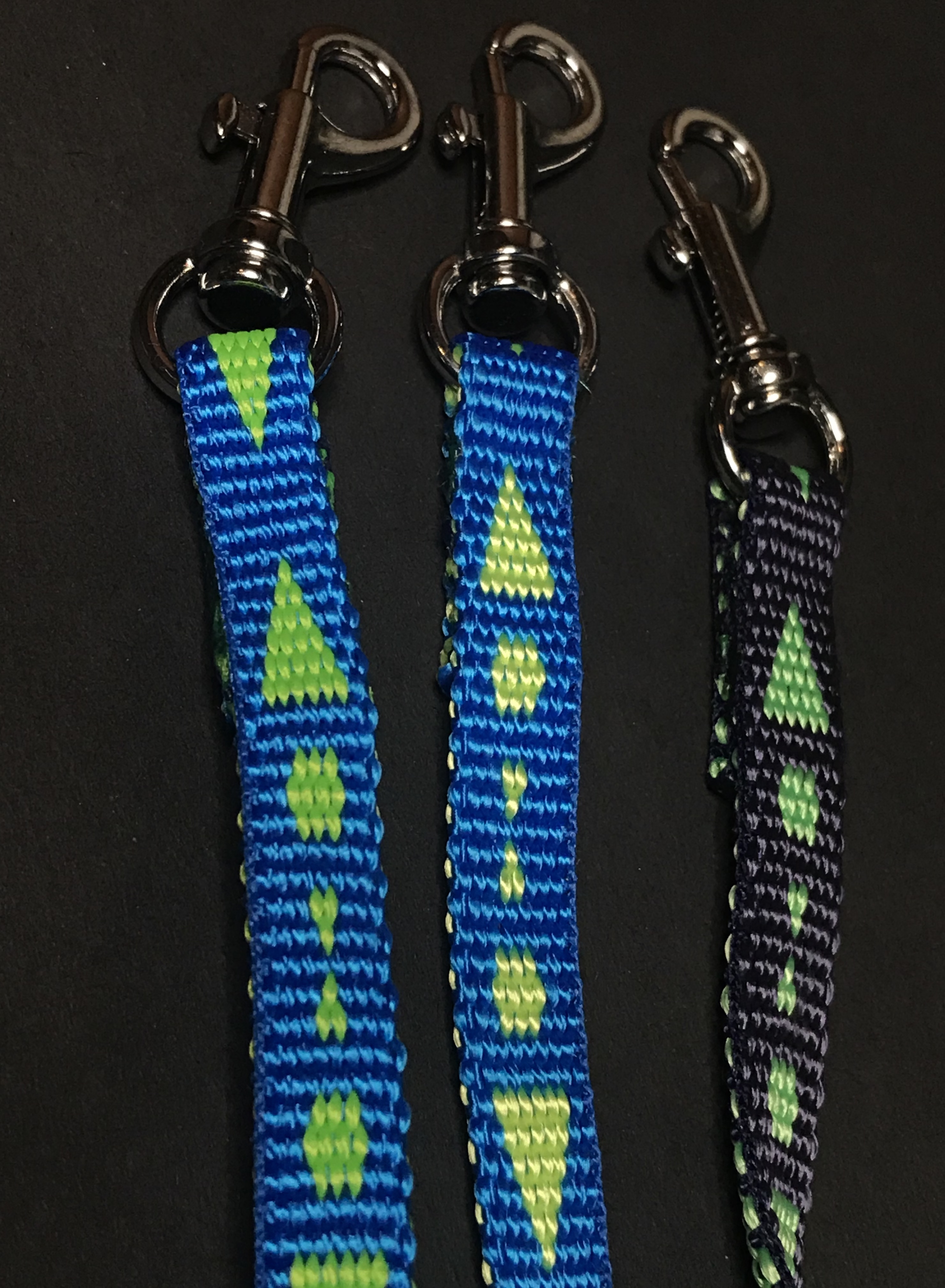 Palkar vodítko prepínacie z popruhu pre psov 250 cm x 10 mm zeleno-modré šípky