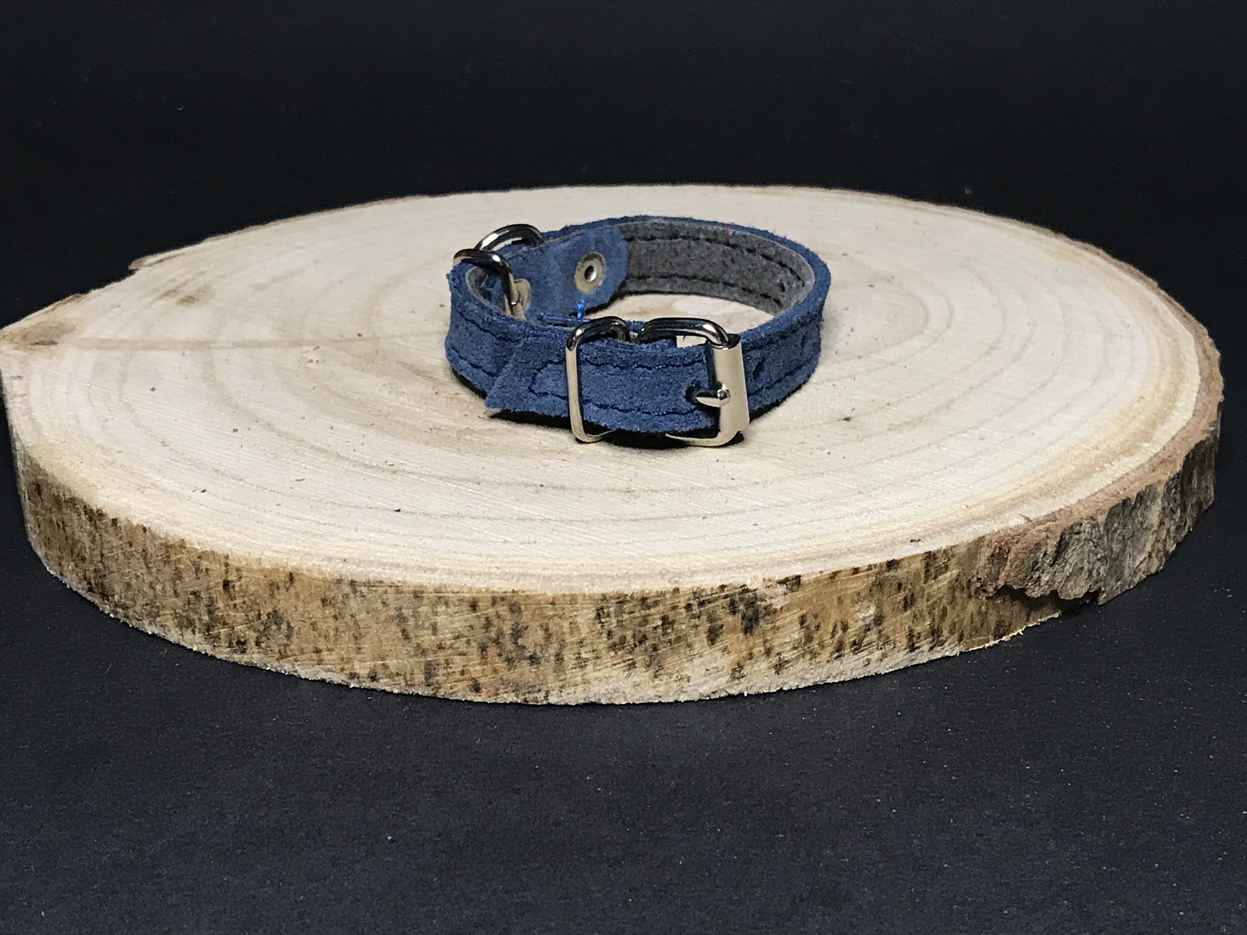 Palkar obojok z velúrovej kože pre psy 20 cm x 12 mm modrá