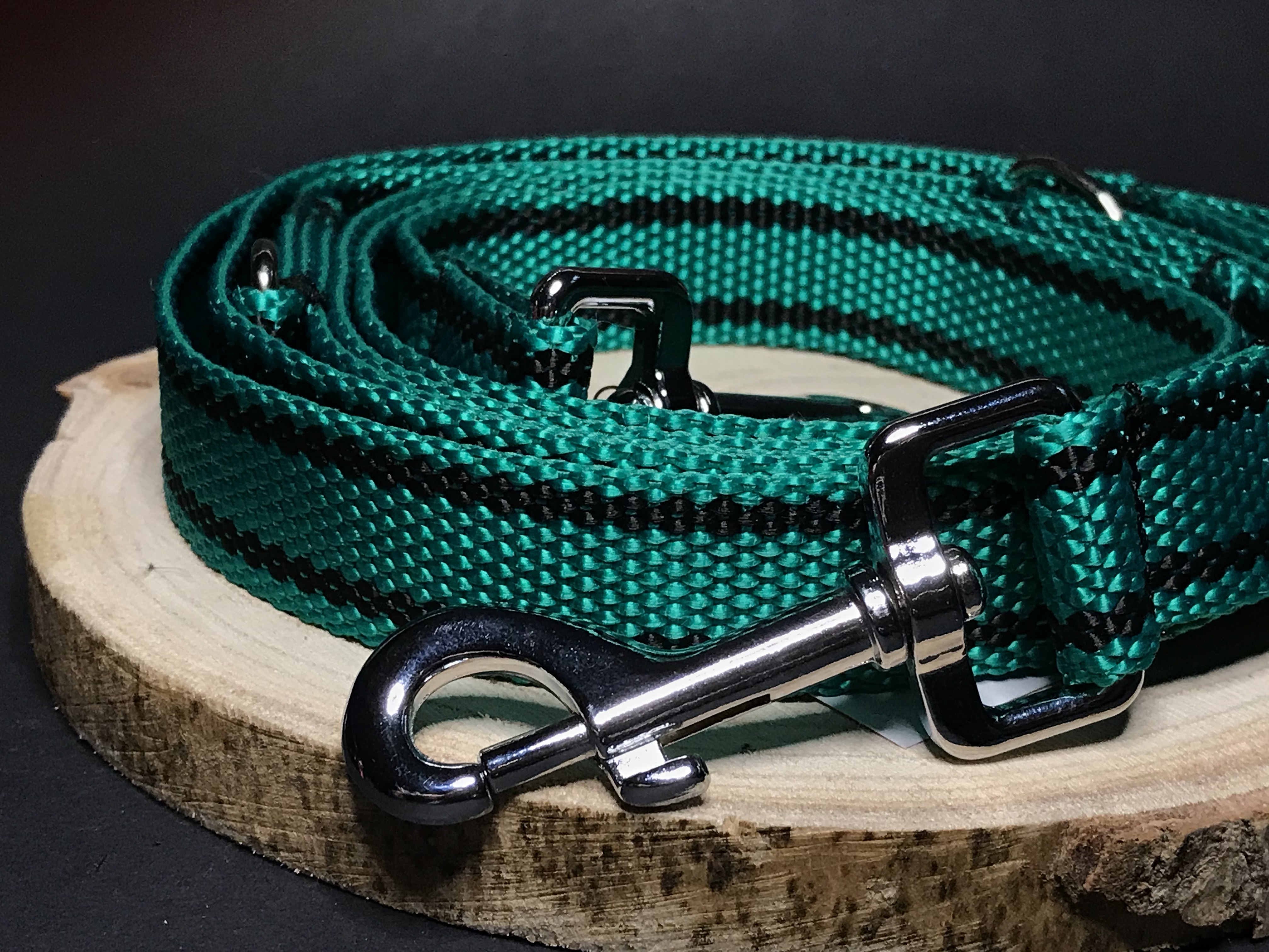 Palkar vodítko prepínacie z popruhu pre psov 250 cm x 25 mm zelená s páskami