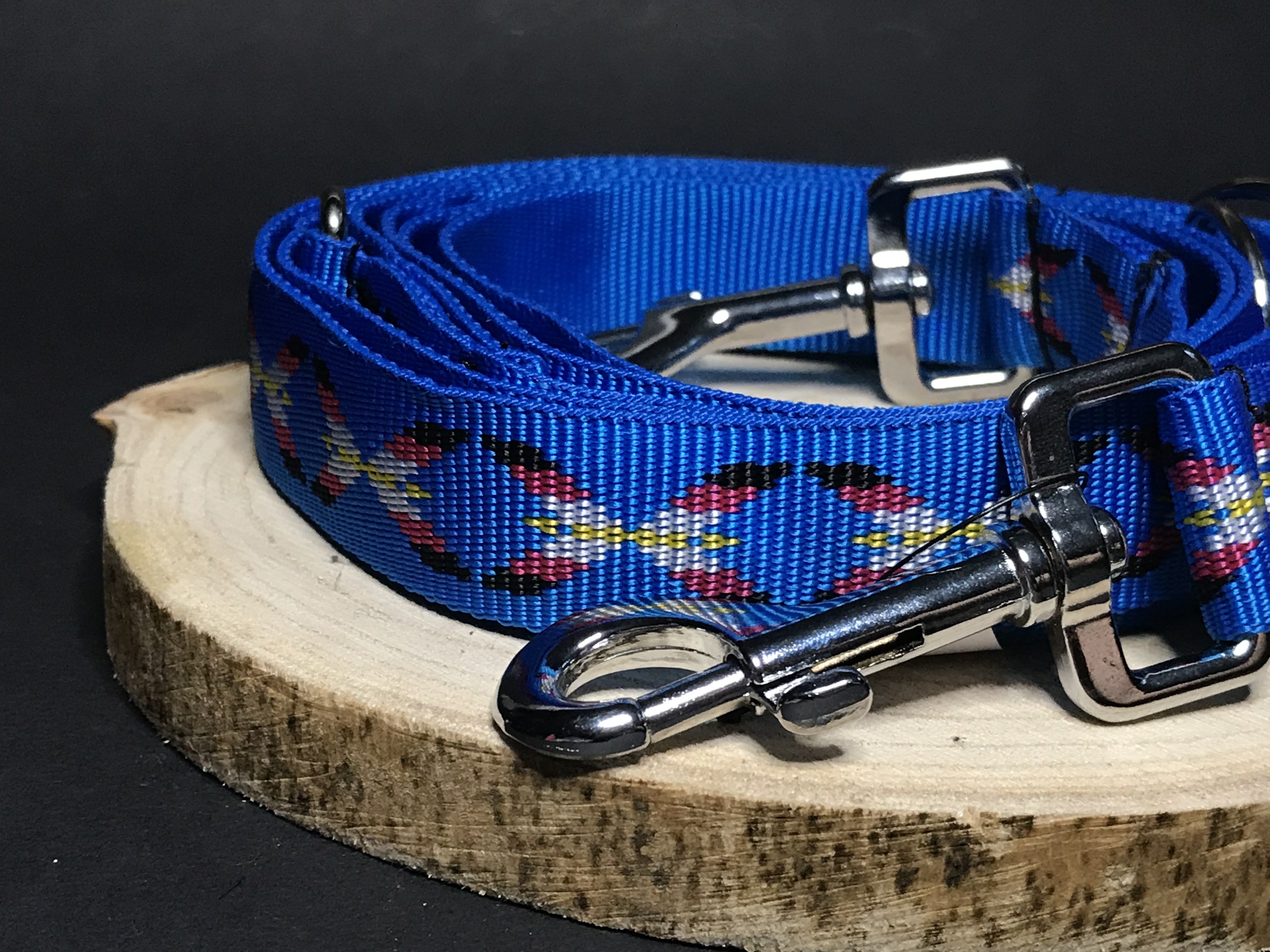 Palkar vodítko prepínacie z popruhu pre psov 250 cm x 25 mm modrá s indiánom