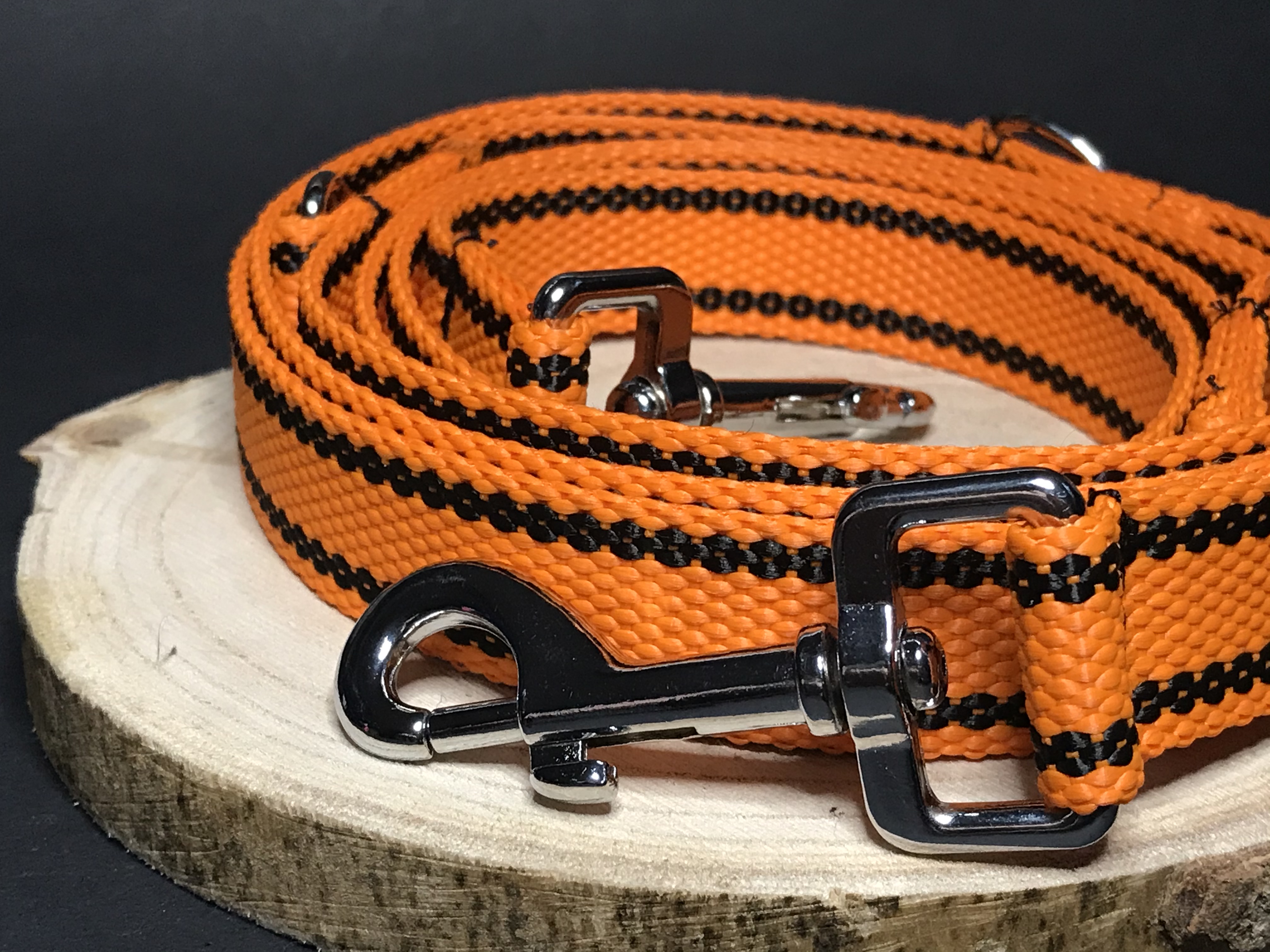 Palkar vodítko prepínacie z popruhu pre psov 250 cm x 25 mm oranžová s páskami