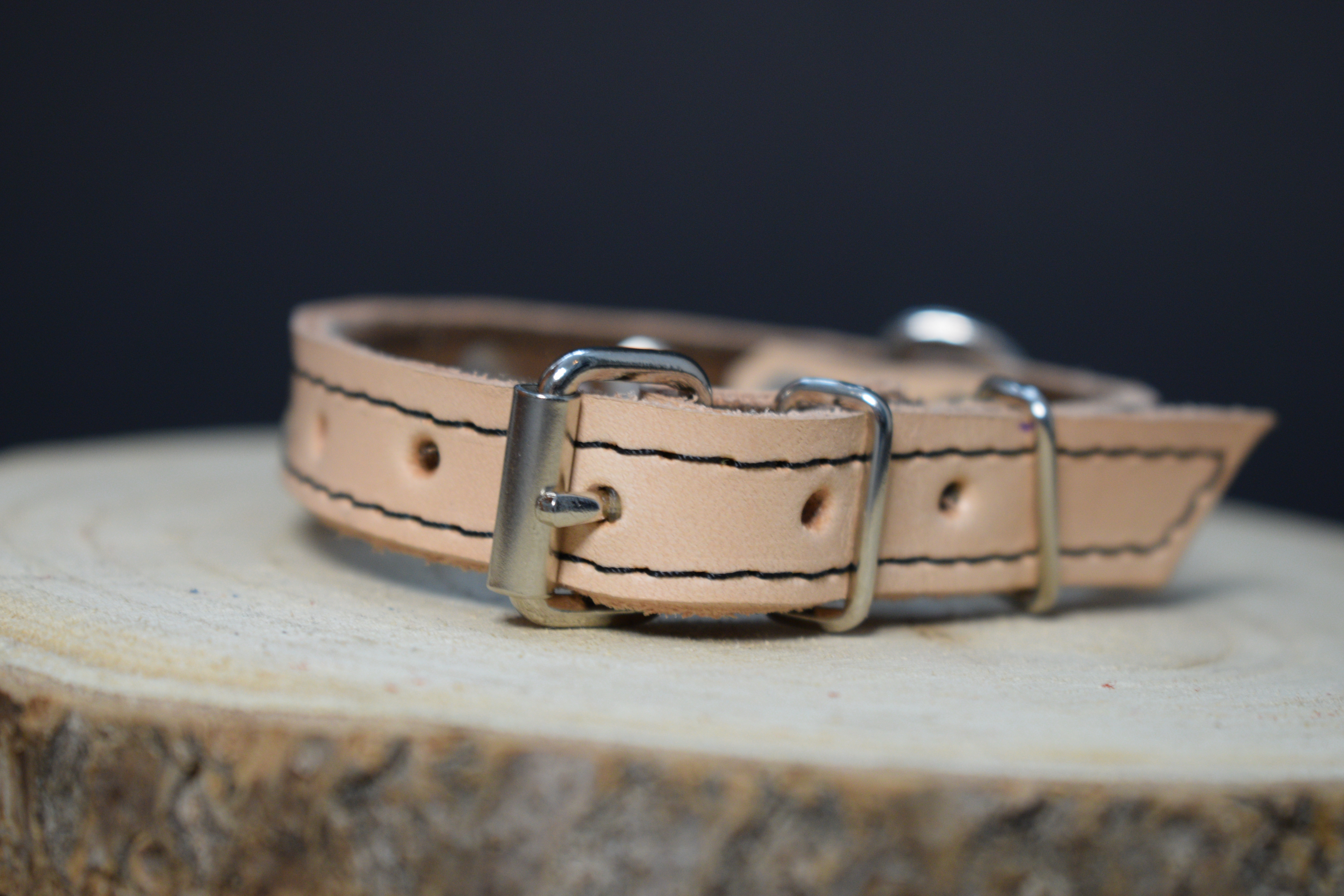 Palkar zdobený obojok z kože hladenice pre psov 30 cm x 14 mm prírodný