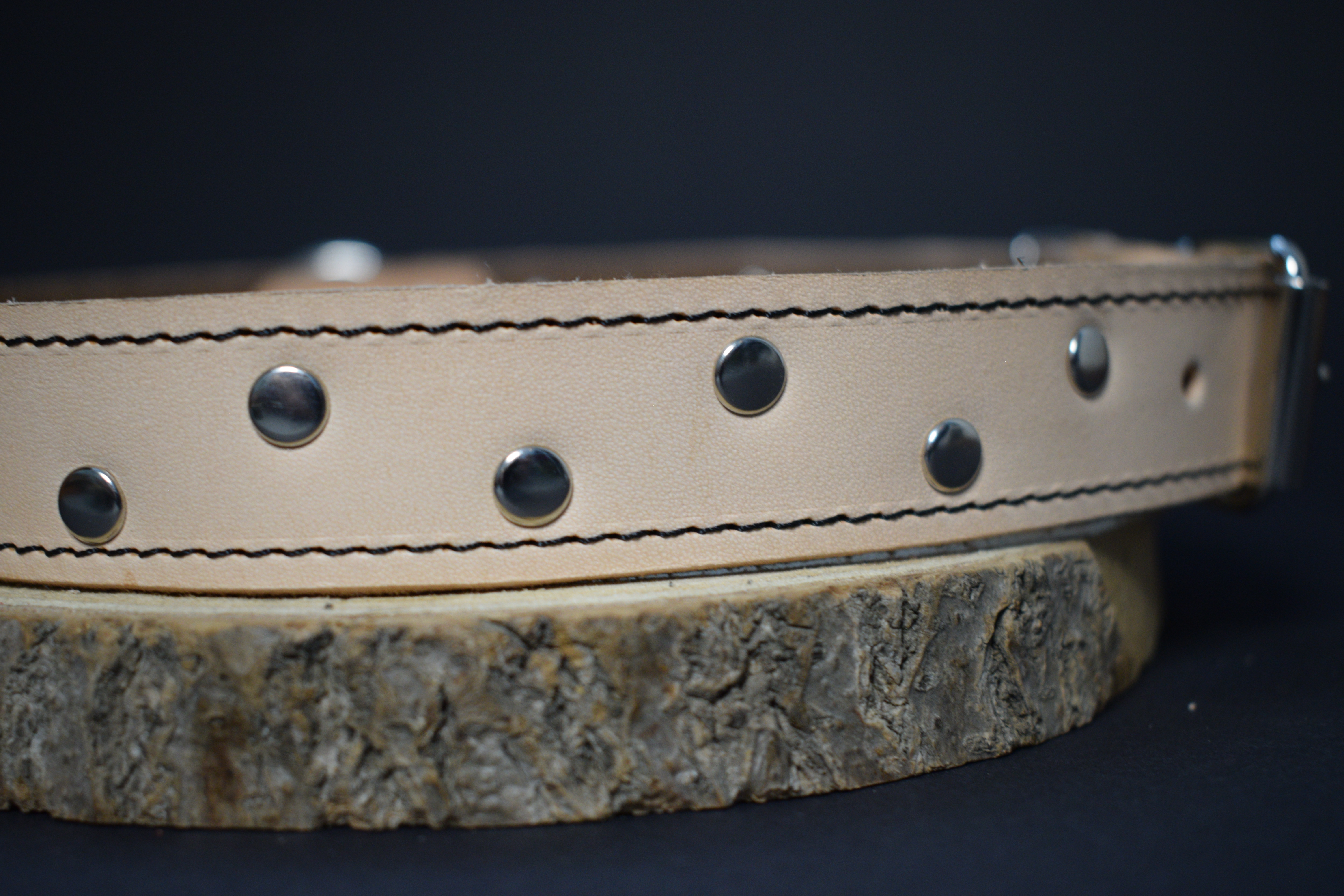 Palkar zdobený obojok z kože hladenice pre psov 60 cm x 24 mm prírodný