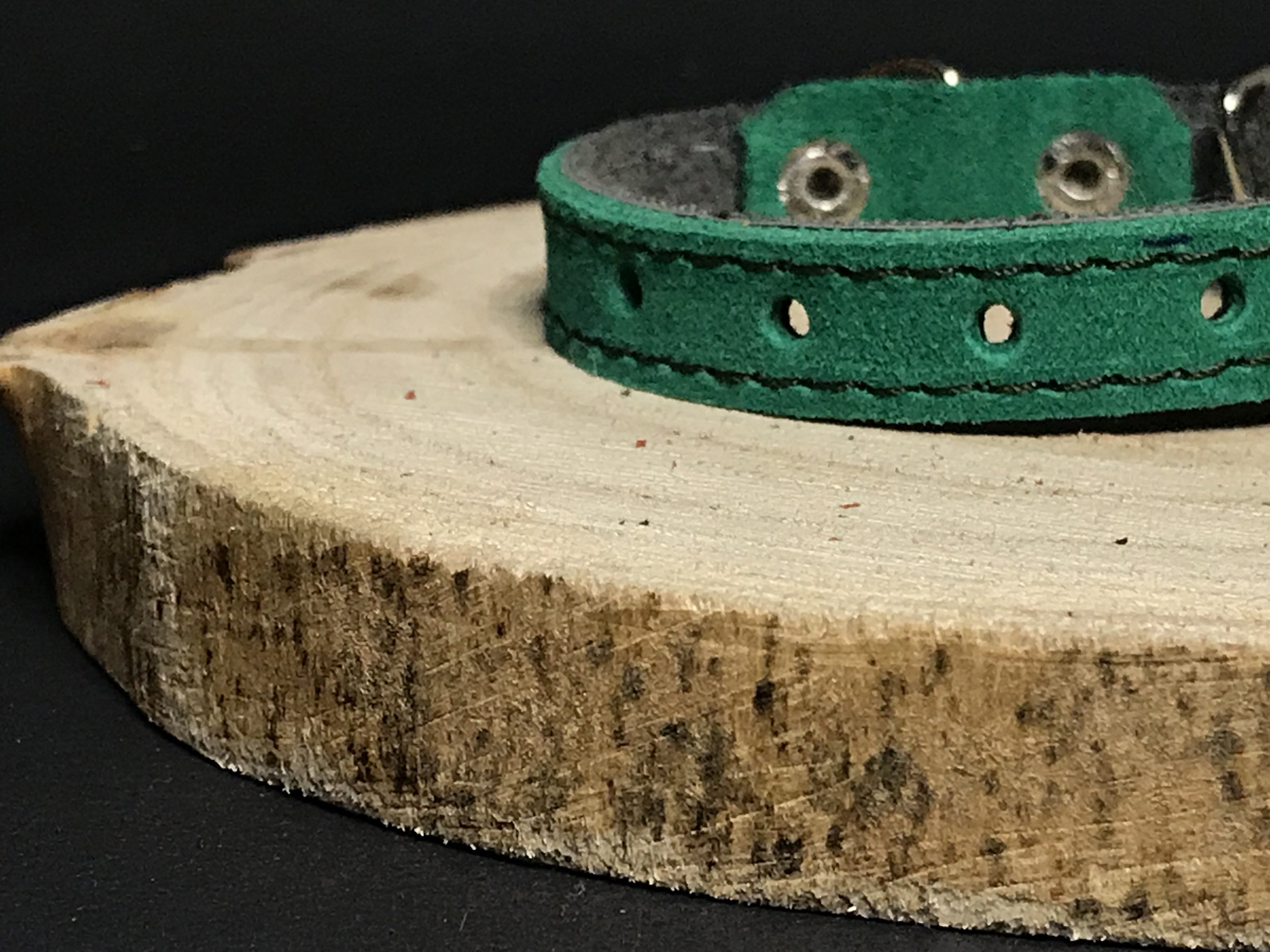 Palkar obojok z velúrovej kože pre psy 20 cm x 12 mm zelená