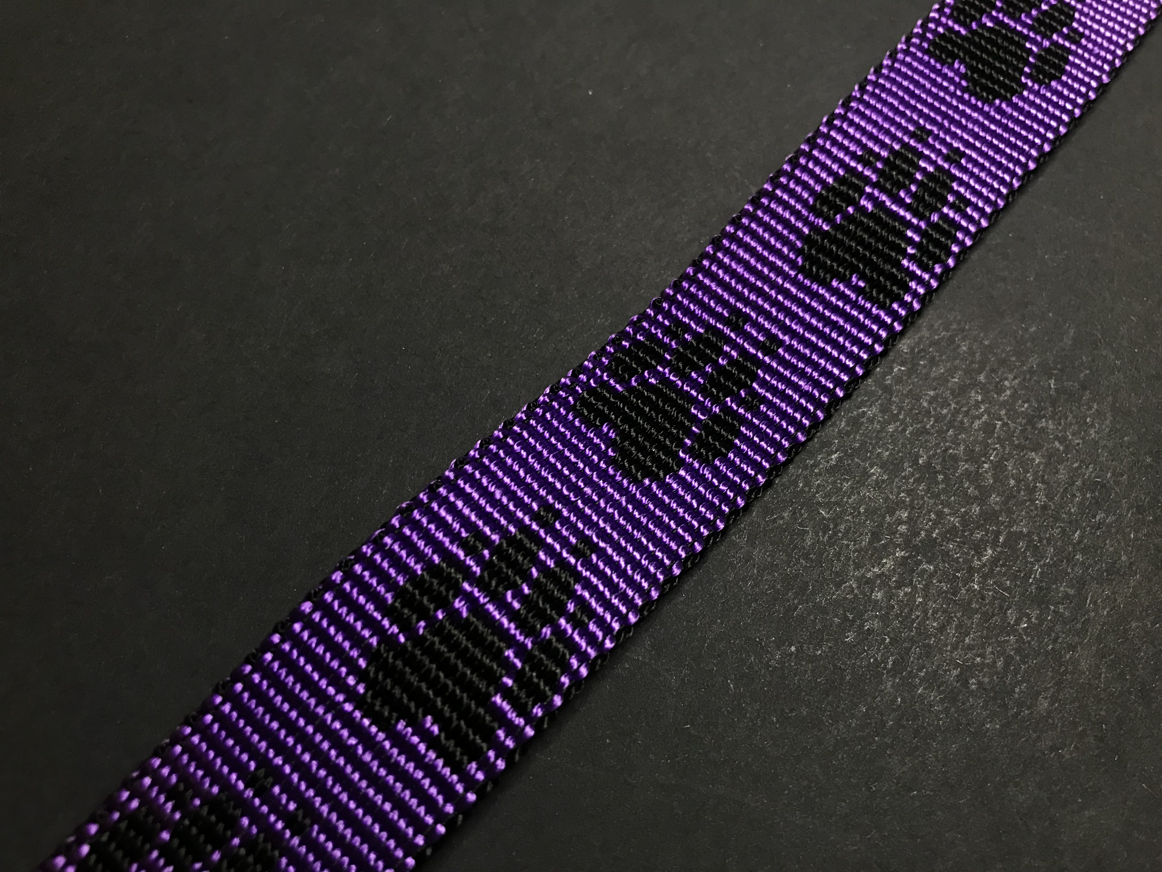 Palkar vodítko z popruhu pre psov 150 cm x 25 mm čierno-fialová s labkami