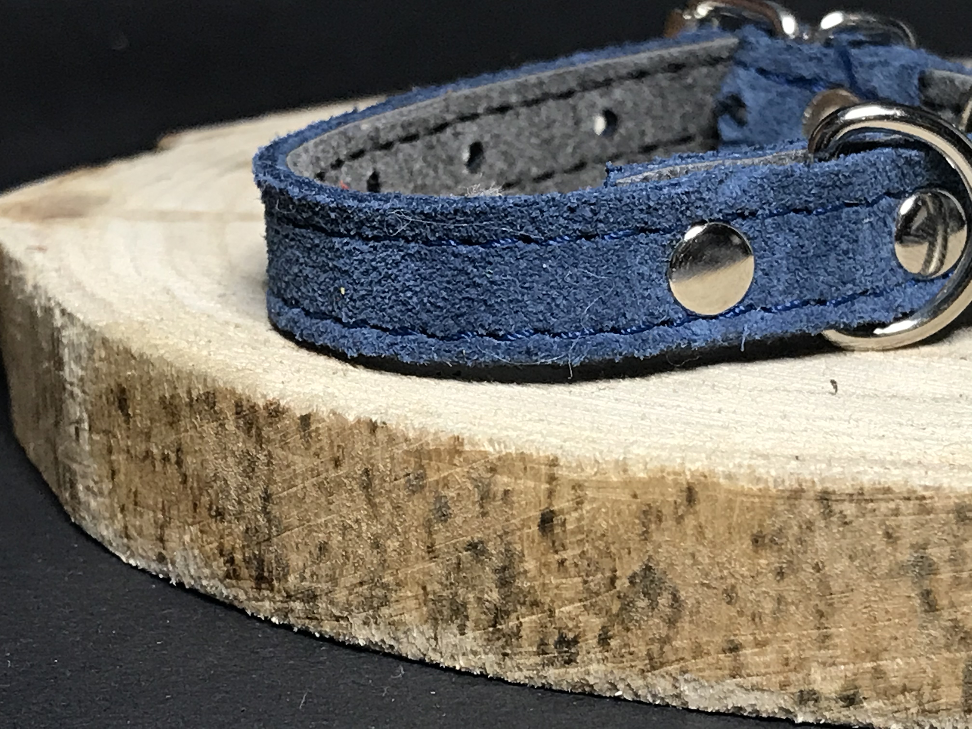 Palkar obojok z velúrovej kože pre psy 20 cm x 12 mm modrá