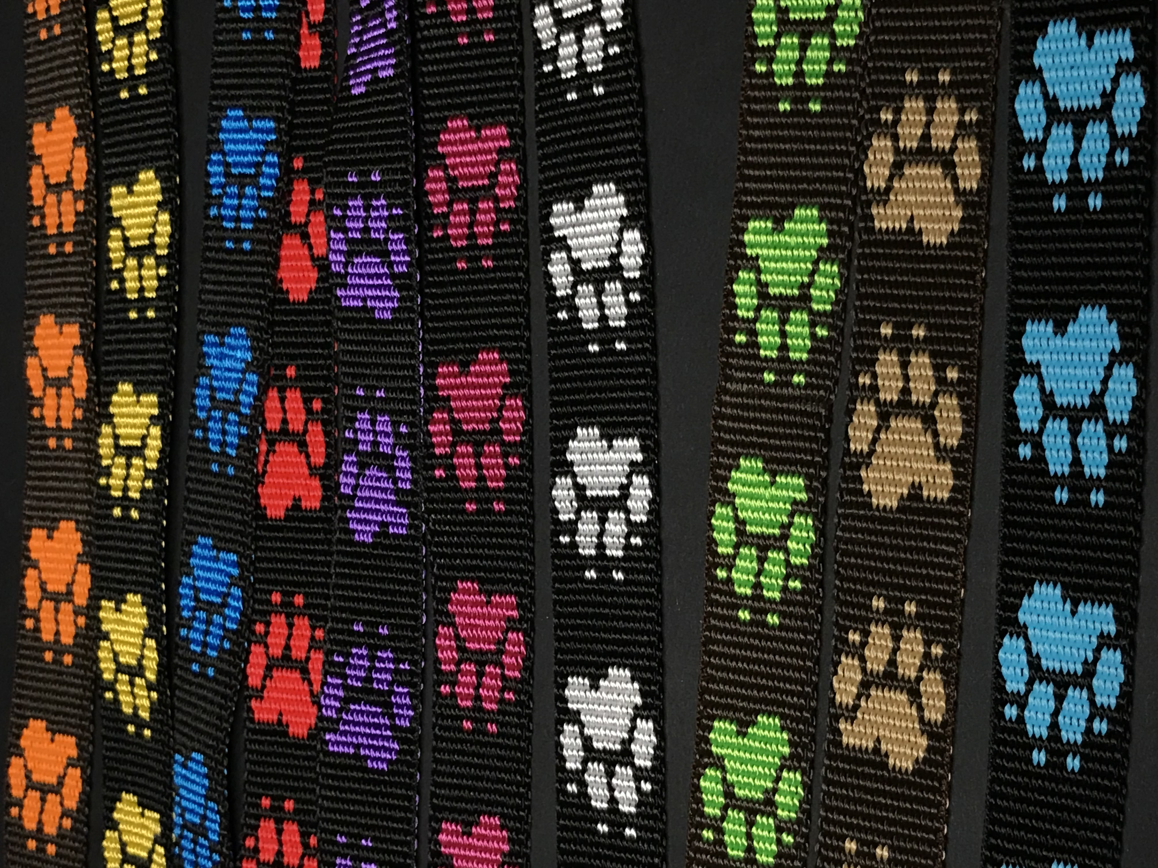 Palkar vodítko prepínacie z popruhu pre psov 250 cm x 20 mm čierno-žltá s labkami