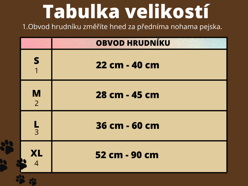 Palkar klasický postroj pre psov 52 cm - 90 cm veľ. 4 čierno-červená s labkami