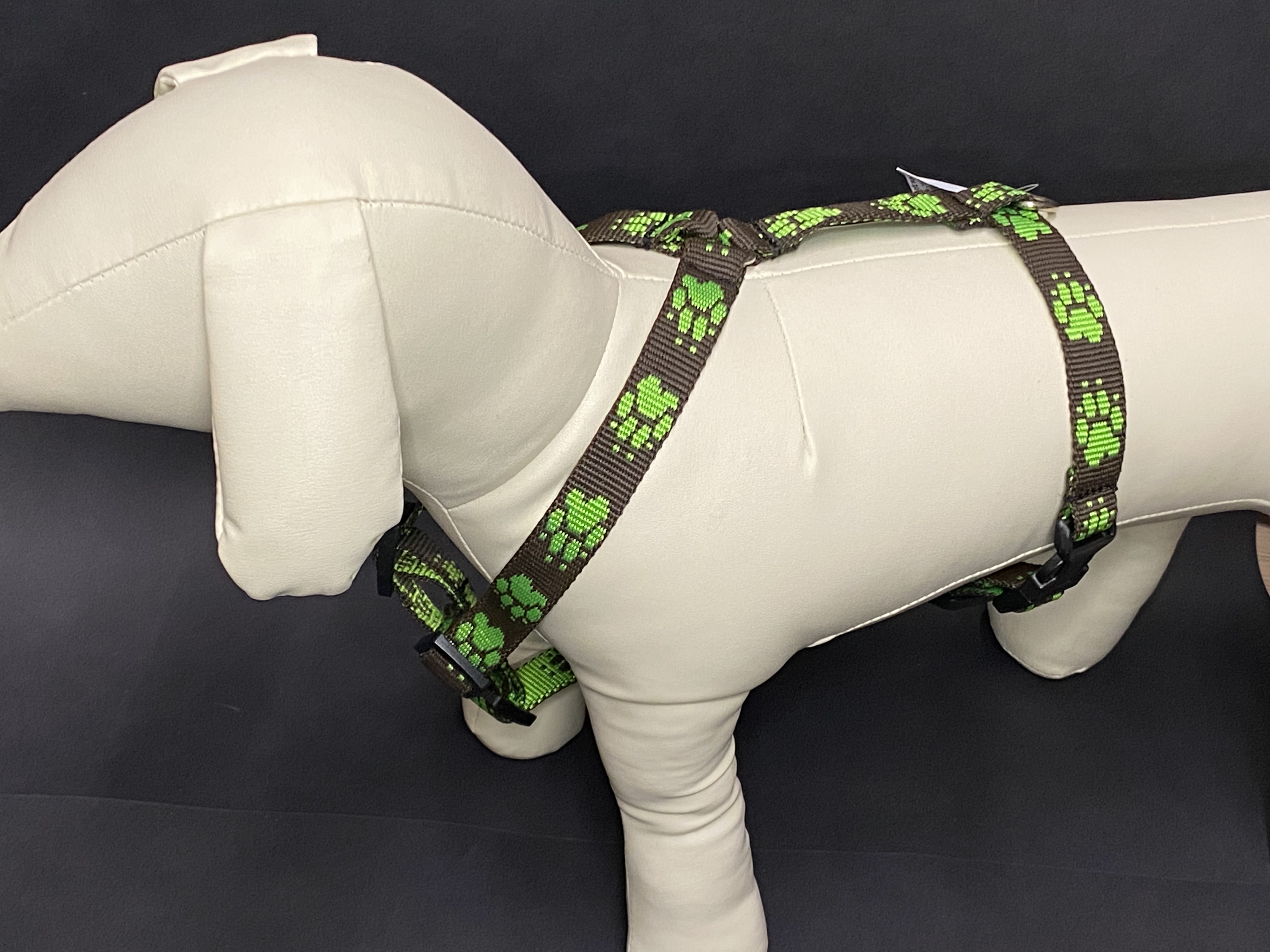 Palkar klasický postroj pre psov 28 cm - 45 cm veľ. 2 hnedo-zelená s labkami