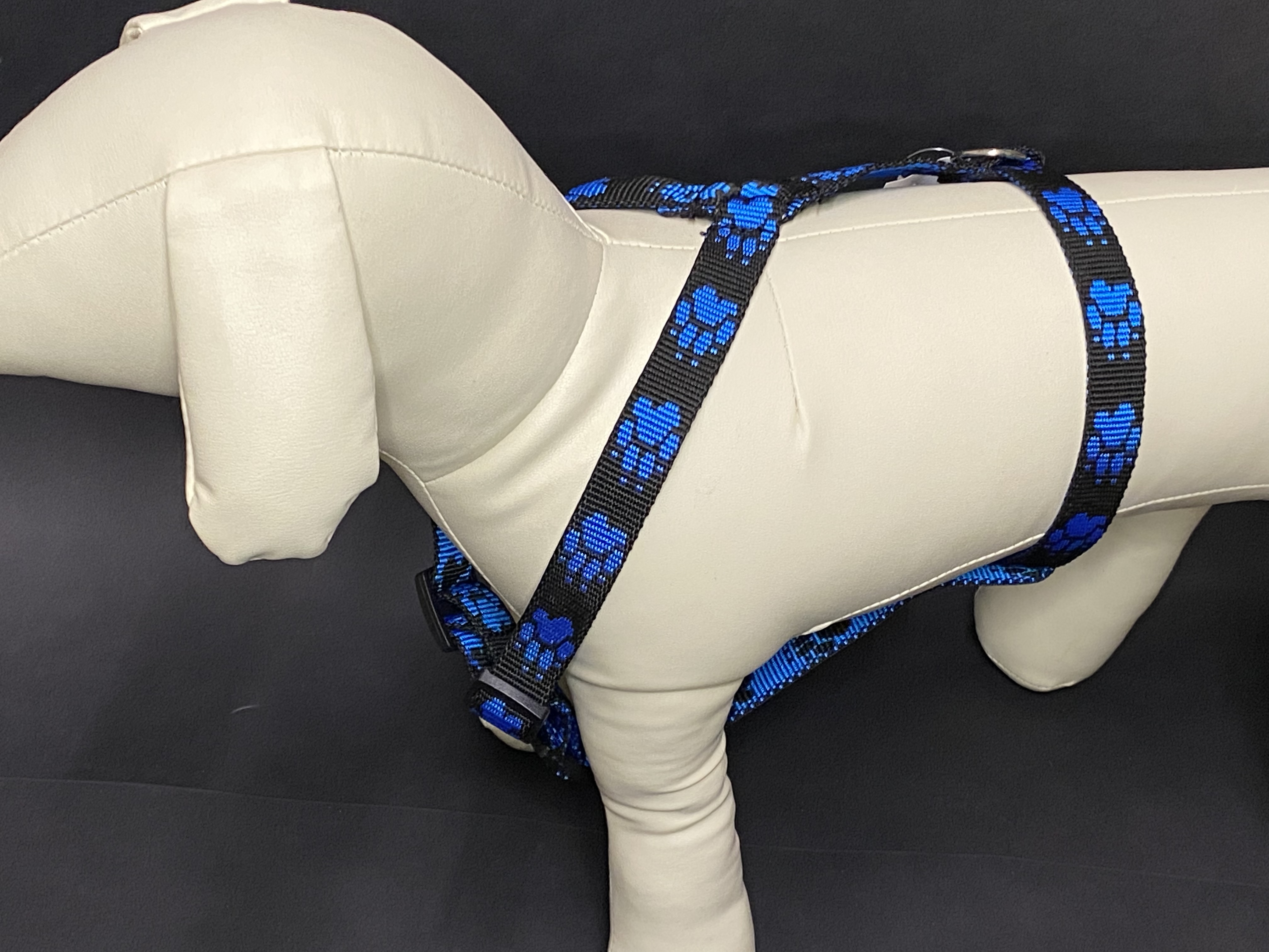 Palkar klasický postroj pre psov 28 cm - 45 cm veľ. 2 čierno-modrá s labkami