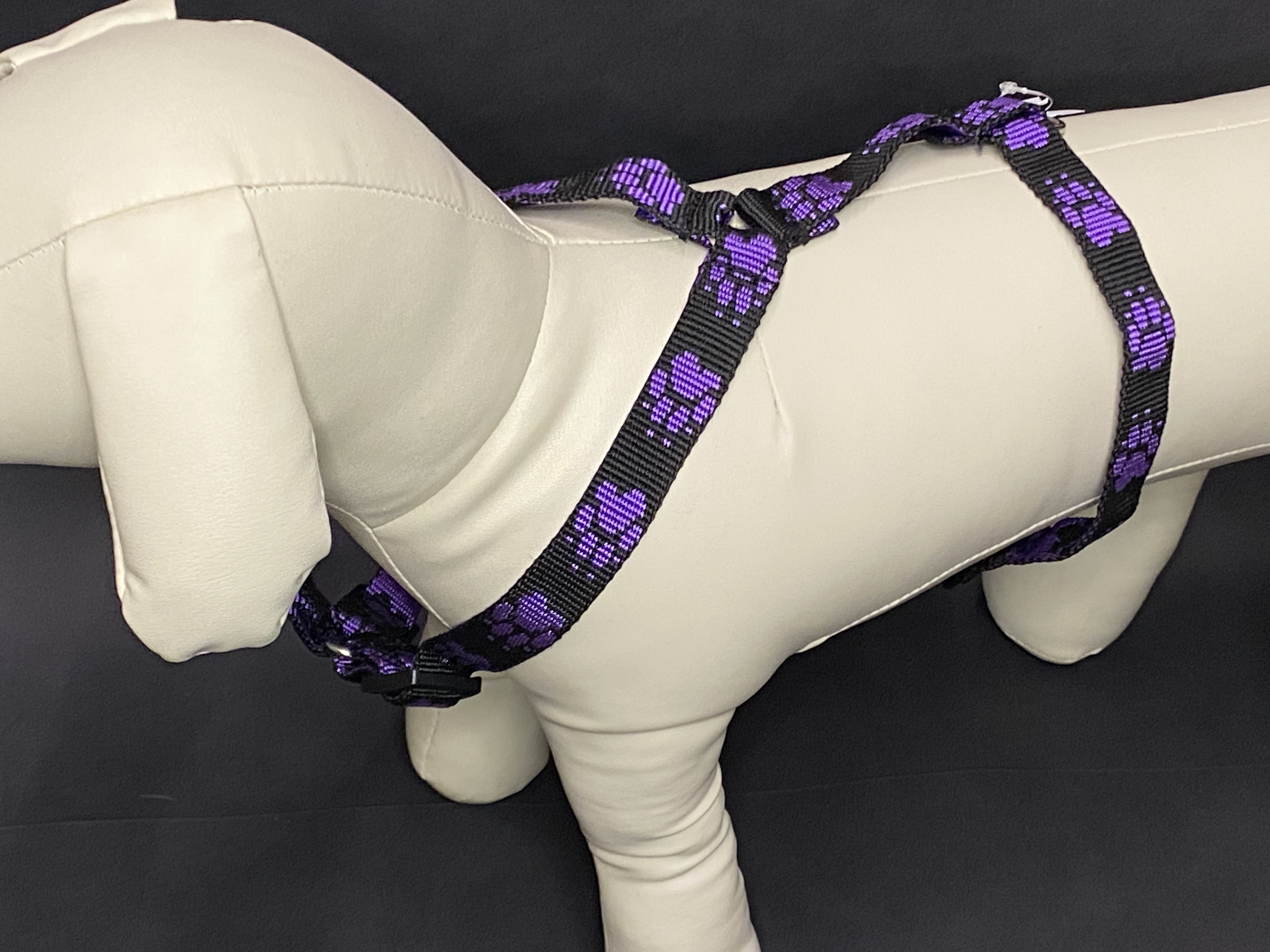 Palkar klasický postroj pre psov 28 cm - 45 cm veľ. 2 čierno-fialová s labkami