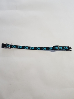 Palkar obojok z popruhu pre psov 25 cm x 10 mm čierno-svetlo-modrá s labkami