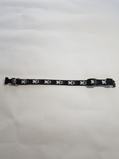 Palkar obojok z popruhu pre psov 25 cm x 10 mm čierno-biela s labkami