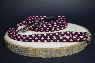 Palkar vodítko pre psov 150 cm x 10 mm čierno-ružová
