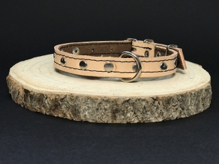 Palkar zdobený obojok z kože hladenice pre psov 35 cm x 14 mm prírodný
