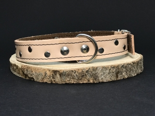 Palkar zdobený obojok z kože hladenice pre psov 55 cm x 22 mm prírodný