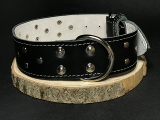 Palkar zdobený obojok z kože hladenice pre psov 65 cm x 40 mm čierny