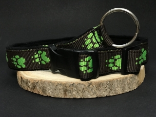 Palkar podšitý obojok z popruhu pre psov 65 cm x 25 mm hnedo-zelená s labkami