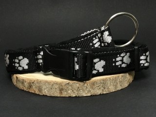 Palkar podšitý obojok z popruhu pre psov 65 cm x 25 mm čierno-biela s labkami