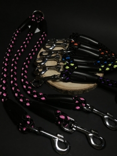 Palkar vodítko roztrojka pre psov 50 cm x 14 mm čierno-ružová