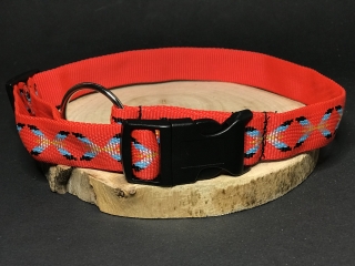 Palkar obojok z popruhu pre psov 65 cm x 25 mm červená s indiánom