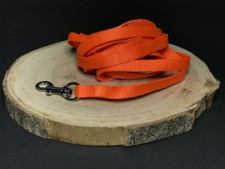 Palkar vodítko z popruhu pre psov 150 cm x 10 mm oranžová-lesklá