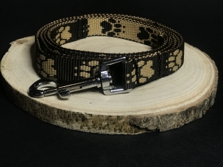 Palkar vodítko z popruhu pre psov 150 cm x 20 mm hnedá s labkami