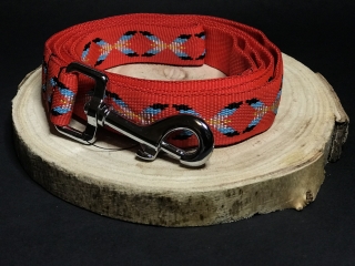 Palkar vodítko z popruhu pre psov 150 cm x 25 mm červená s indiánom