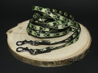 Palkar vodítko prepínacie z popruhu pre psov 250 cm x 10 mm hnedo-zelená s labkami