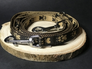 Palkar vodítko prepínacie z popruhu pre psov 250 cm x 16 mm hnedá s labkami