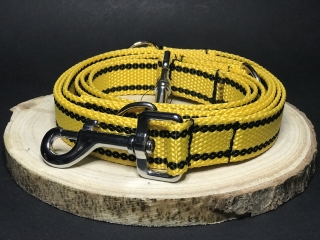 Palkar vodítko prepínacie z popruhu pre psov 250 cm x 25 mm žltá s páskami